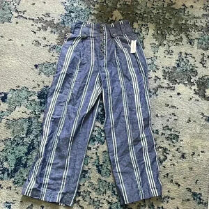 Maeve linen railroad stripe wide leg pocket button fly high waist pants 0 NWT